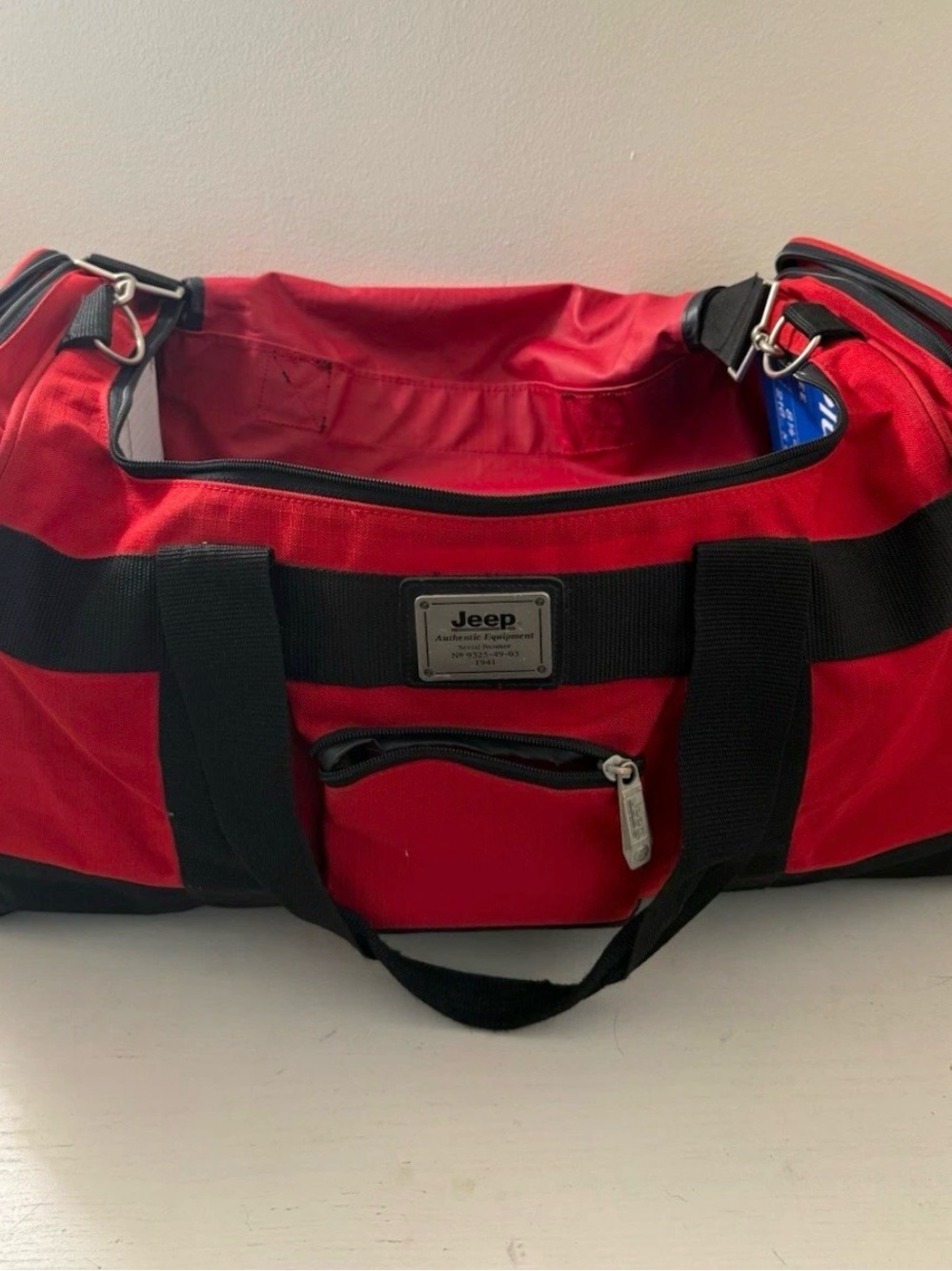 Jeep Red/Black Large Duffle Bag Travel Gym Zip Closure Adjustable Strap